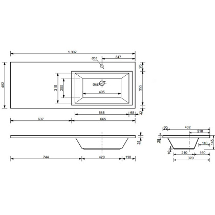 Комплект мебели Dallas Luxe 1300х482 правосторонний подвесной 2 ящика (ШхГхВ) 648х476х607