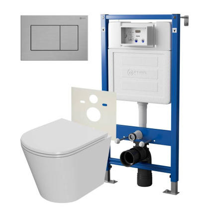 Сет: Система инсталляции Point Элемент для подвесного унитаза PN45120 + Клавиша смыва для инсталляции Point Ника, нержавеющая сталь, сталь брашированная, PN44081SB + Унитаз подвесной Point Виктория безободковый, сиденье микролифт PN41061