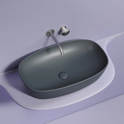 Умывальник чаша накладная овальная (цвет Темный Антрацит Матовый) Element 600*380*138мм