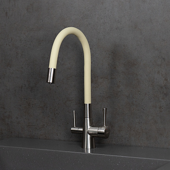 Смеситель для кухни с гибким изливом, с подключением к фильтру питьевой воды, латунь/никель/бежевый Смеситель для кухни с гибким изливом, с подключением к фильтру питьевой воды, латунь/никель/бежевый