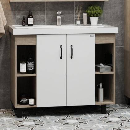 Тумба Onika Тимбер 100 напольная, белая мат./дуб сонома (ум. Фостер 100)