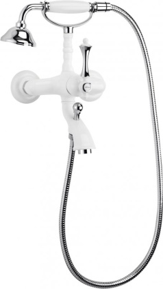 MARGOT-VDM-BLC Смеситель для ванны и душа с ручным душем Исполнение: Глянцевый белый/Хром, Ручки: Глянцевый белый/Хром  MARGOT-VDM-BLC Смеситель для ванны и душа с ручным душем Исполнение: Глянцевый белый/Хром, Ручки: Глянцевый белый/Хром