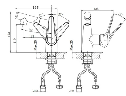 Смеситель для умывальника RUSH Jawa (JA0735-12) Смеситель для умывальника RUSH Jawa (JA0735-12)