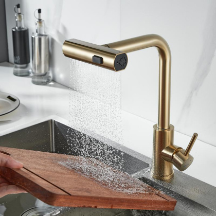 Смеситель для кухни с выдвижной лейкой Shevanik S263 S263G Смеситель для кухни с выдвижной лейкой Shevanik S263 S263G