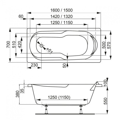 Акриловая ванна VAGNERPLAST NYMFA 160x70 Акриловая ванна VAGNERPLAST NYMFA 160x70