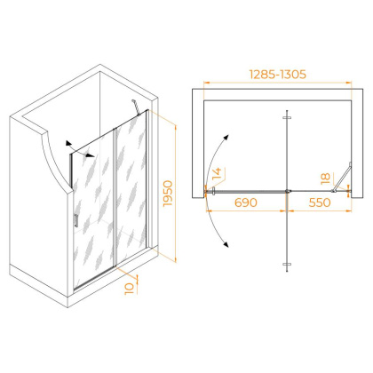 Душевая дверь 130*195 RGW LE-004 Хром/Прозрачное/6 мм