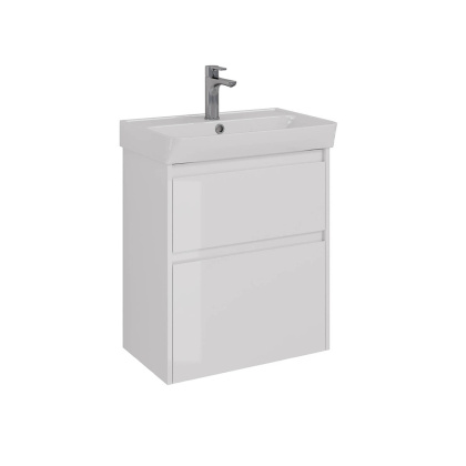 Тумба Lemark COMBI 60см под 1 раковину, подвесная/напольная, 2 ящика, цвет корпуса, фасада: Белый глянец