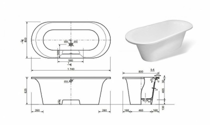 Ванна из искусственного мрамора Эстет Лион 174x80