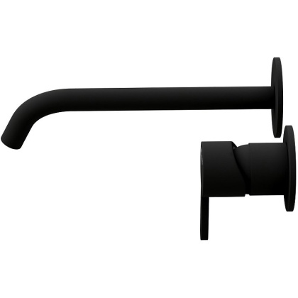 LEAF-BLI2-NOP Смеситель для раковины встраиваемый однорычажный, на два отверстия, длина излива 23 см, исполнение черный матовый