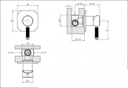 APHRODITE-DIM2-01-Bi Встраиваемый однорычажный смеситель для душа, исполнение хром, ручки белые