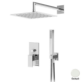 PORTA-DSIPQ-25-BIO Душевая система с переключателем для верхнего и ручного душа, верхний душ из стены, квадратный 25 см, материал металл, исполнение белый матовый