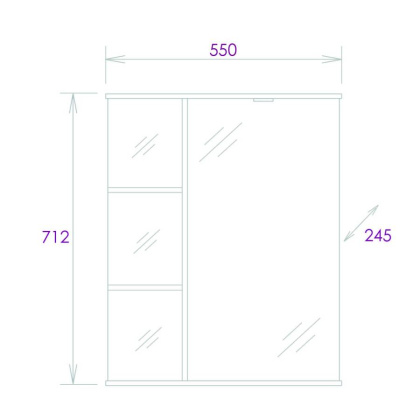 Шкаф-зеркало Onika Карина 55 белый, правый, с подсветкой