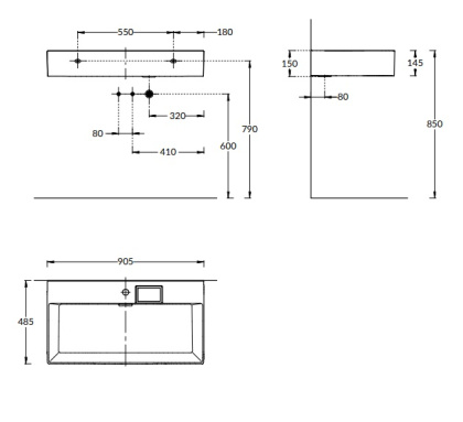 Раковина LOGICA мебельная\подвесная с одним отверстием 90, белая глянцевая