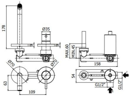 Смеситель для раковины Paffoni Light LIG105HGSP70 (с внутренней частью) золото медовое брашированное