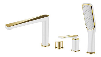 Смеситель врезной на борт ванны VENTURO белый + золото