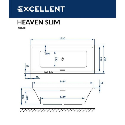 Ванна EXCELLENT Heaven Slim 180x80 "SOFT" (золото) Ванна EXCELLENT Heaven Slim 180x80 "SOFT" (золото)