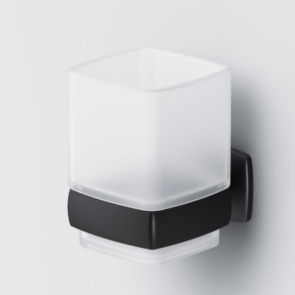 Стеклянный стакан Gem с настенным держателем, 10х7х9,7 см, черный, A9034322