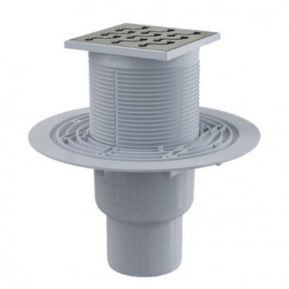 Сливной трап 105×105/50/75 мм прямой сток, решетка из нержавеющей стали, гидрозатвор мокрый