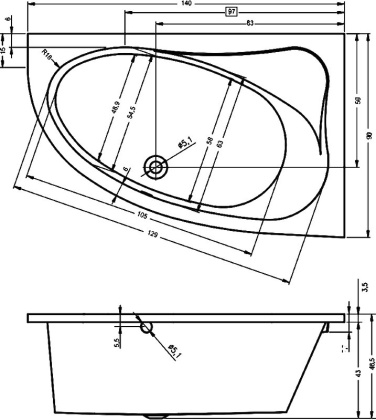 Акриловая ванна Riho Lyra, 140х90 см L 