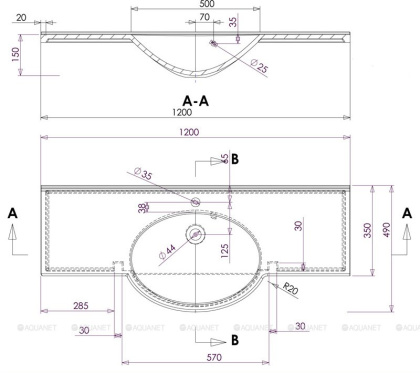 Раковина для тумбы Aquanet Лайн 120 marmite pernilla