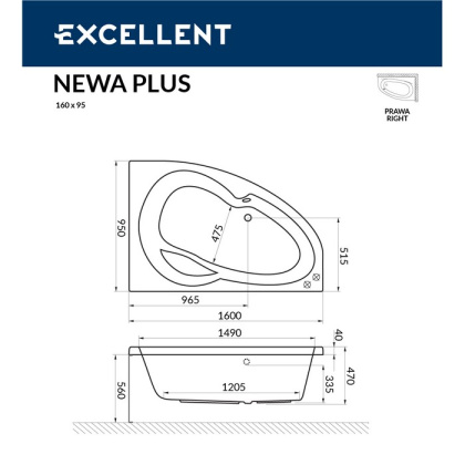 Ванна EXCELLENT Newa 160x95 (правая)  "ULTRA" (золото) Ванна EXCELLENT Newa 160x95 (правая)  "ULTRA" (золото)