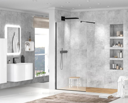 LIBERTA-L-1-125-C-NERO Душевая перегородка с односторонним входом, стекло прозрачное, профиль чёрный, 1250x1950 мм