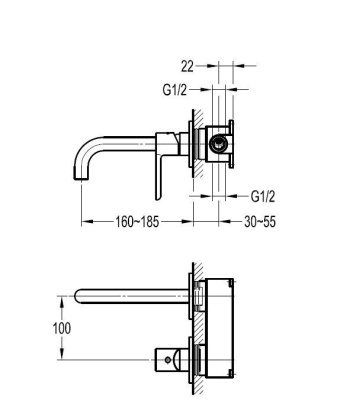 ECO-DI-NOP Смеситель для раковины встраиваемый однорычажный, черный матовый