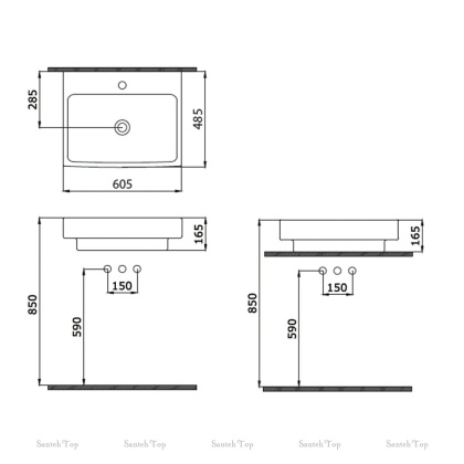 Раковина Scala Arch накл., 600*480, 1 отв. смес., матовый серый,1077-006-0126, шт