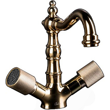 Смеситель для умывальника, высокий ROYAL CRYSTAL black, золото_Комплект