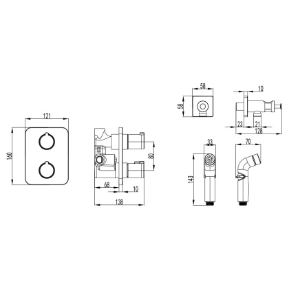 Смеситель Lemark Yeti LM7820C термостатический с гигиеническим душем, встраиваемый