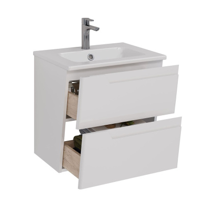 Тумба Lemark MIANO 60см под 1 раковину, подвесная, 2 ящика, цвет корпуса, фасада: Белый глянец