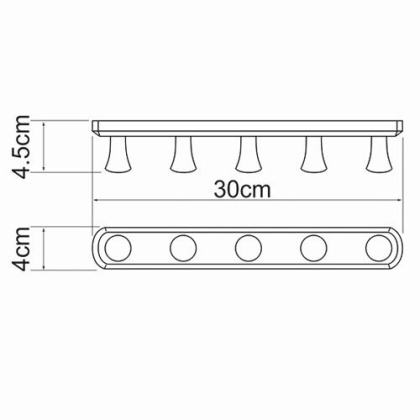 Крючки для ванной комнаты настенные, 30х4х4,5 см, хром, K-1075