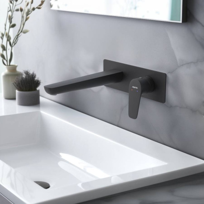 Смеситель для раковины настенный (внешняя и скрытая часть) AQUATEK, матовый черный AQ1113MB БЕТТА