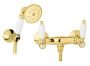 FIRST-D-03/24-Bi Смеситель для душа в комплекте с ручным душем, шлангом и держателем Исполнение: Золото 24 карат, Ручки: Белые 