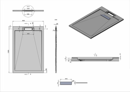 Поддон для душа из искусственного камня VST-4SRL8012G,1200*800*25, серый Поддон для душа из искусственного камня VST-4SRL8012G,1200*800*25, серый