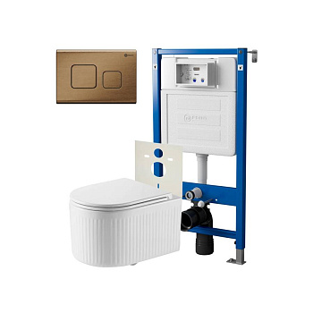 Сет: Система инсталляции Point Элемент для подвесного унитаза PN45120 + Клавиша смыва для инсталляции Point Афина, бронза брашированная, PN44041BB + Унитаз подвесной Point Деметра безободковый, белый, сиденье дюропласт, микролифт быстросъемн PN41121