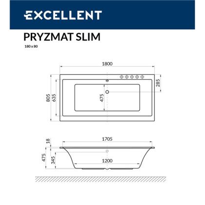 Ванна EXCELLENT Pryzmat Slim 180x80 "ULTRA" (золото) Ванна EXCELLENT Pryzmat Slim 180x80 "ULTRA" (золото)