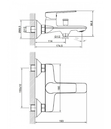 Смеситель для ванны/душа Agger Clean A2410000 с душевым набором