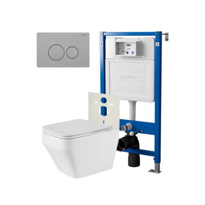 Сет: Система инсталляции Point Элемент для подвесного унитаза PN45120 + Клавиша смыва для инсталляции Point Виктория, нержавеющая сталь, сталь брашированная, PN44061SB + Унитаз подвесной Point Аврора PN41101 безободковый, белый, сиденье дюропласт, микроли