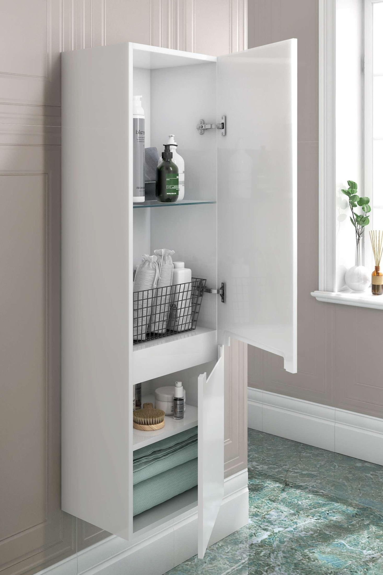 Пенал BUONGIORNO PLUS подвесной 130, белый глянцевый-дуб Кантри BGP.130\WHT