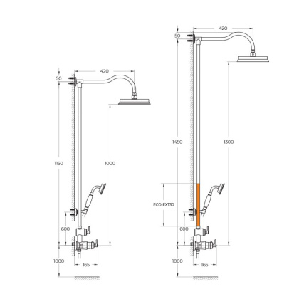 LIBERTY-F-CD-T-01 Душевая стойка с термостатическим смесителем, с ручным и верхним душем, хром