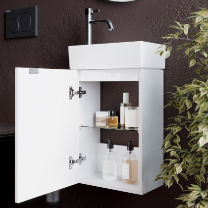 Тумба подвесная SANCOS Mini 355х205х500, с распашной дверцей, внутри 1 полка, белый глянец , арт.MN35WL Тумба подвесная SANCOS Mini 355х205х500, с распашной дверцей, внутри 1 полка, белый глянец , арт.MN35WL