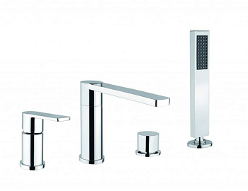 GLAM-BVDM4-BIO Смеситель на борт ванны однорычажный, с выдвижным душем и переключателем, на 4 отверстия. Высота излива 148 мм, длина шланга 1500 мм, р