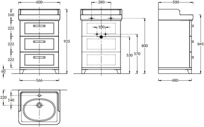 PO.N.60.3\WHT Тумба POMPEI напольная с 3 ящиками 60, белая глянцевая