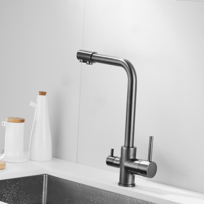 Смеситель для кухни латунь, оружейная сталь S328T Смеситель для кухни латунь, оружейная сталь S328T