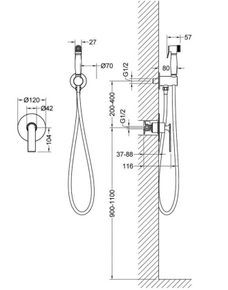 Смеситель Timo Anni 2789/03SM встроенный с гигиеническим душем, черный матовый Смеситель Timo Anni 2789/03SM встроенный с гигиеническим душем, черный матовый