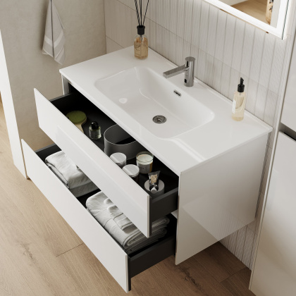 Тумба подвесная SANCOS Cento 590х450х500, c двумя ящиками оснащенными доводчиками,белый глянец, арт. CN60W Тумба подвесная SANCOS Cento 590х450х500, c двумя ящиками оснащенными доводчиками,белый глянец, арт. CN60W