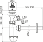 Сифон для умывальника DN32 со штуцером и пластмассовой peшeткой DN63