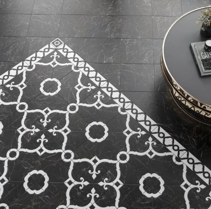 Декор Фрагонар наборный чёрный 1/4 розона 30x30x0,9