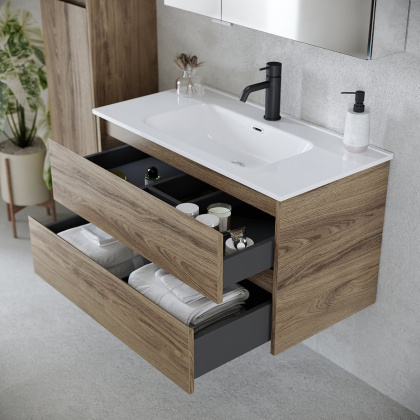 Тумба подвесная SANCOS Libra 890х450х500, c двумя ящиками оснащенными доводчиками, дуб чарльстон, арт. LB90ECH Тумба подвесная SANCOS Libra 890х450х500, c двумя ящиками оснащенными доводчиками, дуб чарльстон, арт. LB90ECH